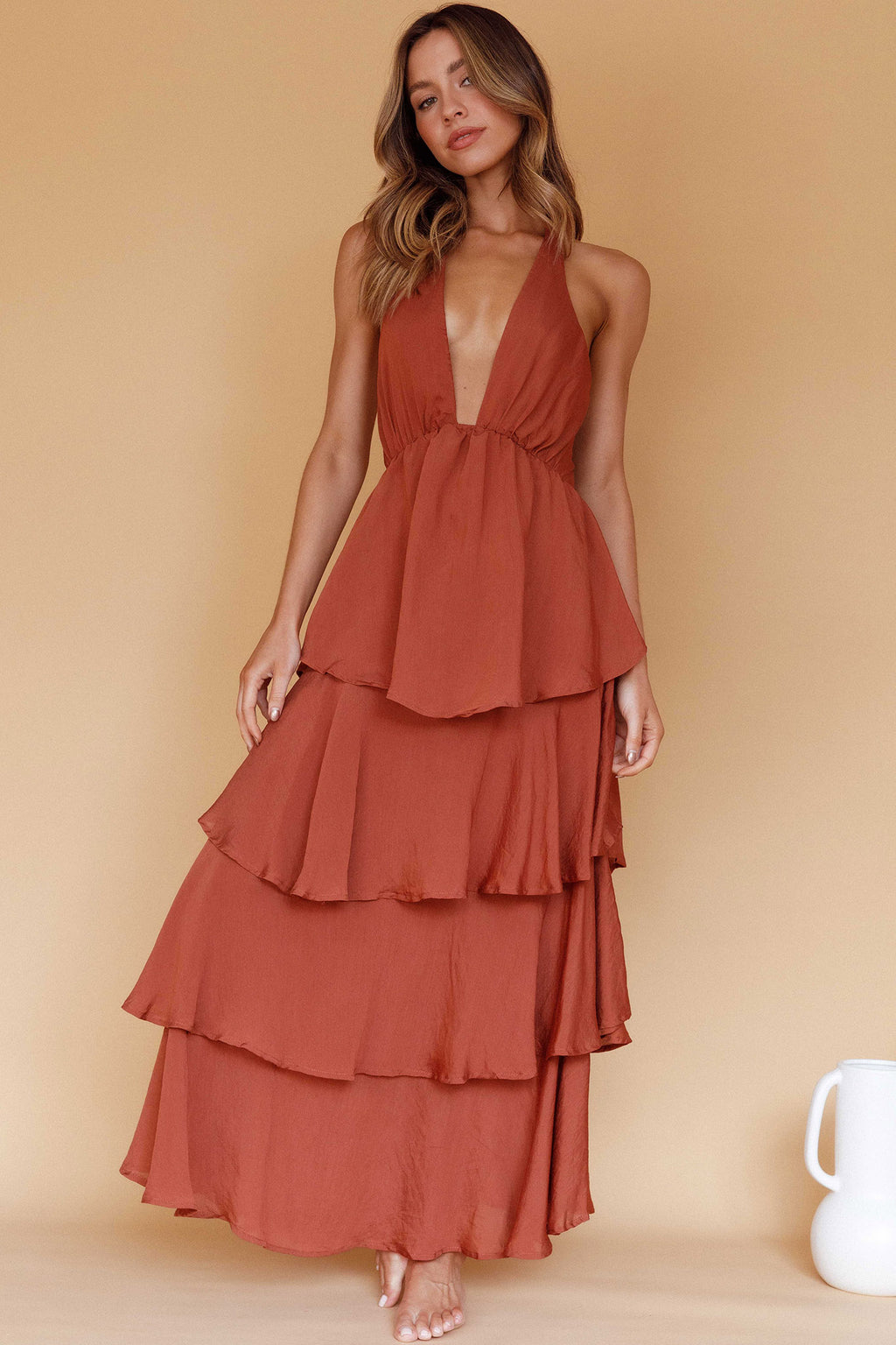 Catalina Tiered Ruffle Maxi Dress Cocoa by Selfie Leslie