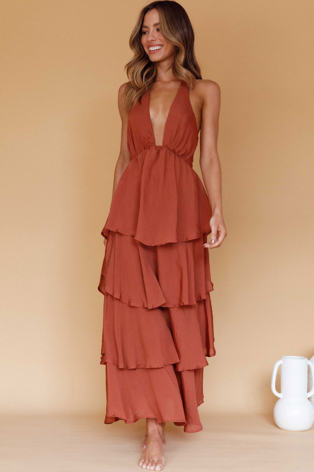 Catalina Tiered Ruffle Maxi Dress Cocoa by Selfie Leslie