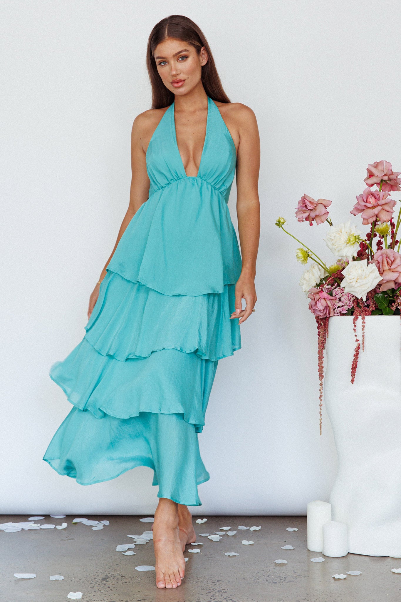Catalina Tiered Ruffle Maxi Dress Mint by Selfie Leslie