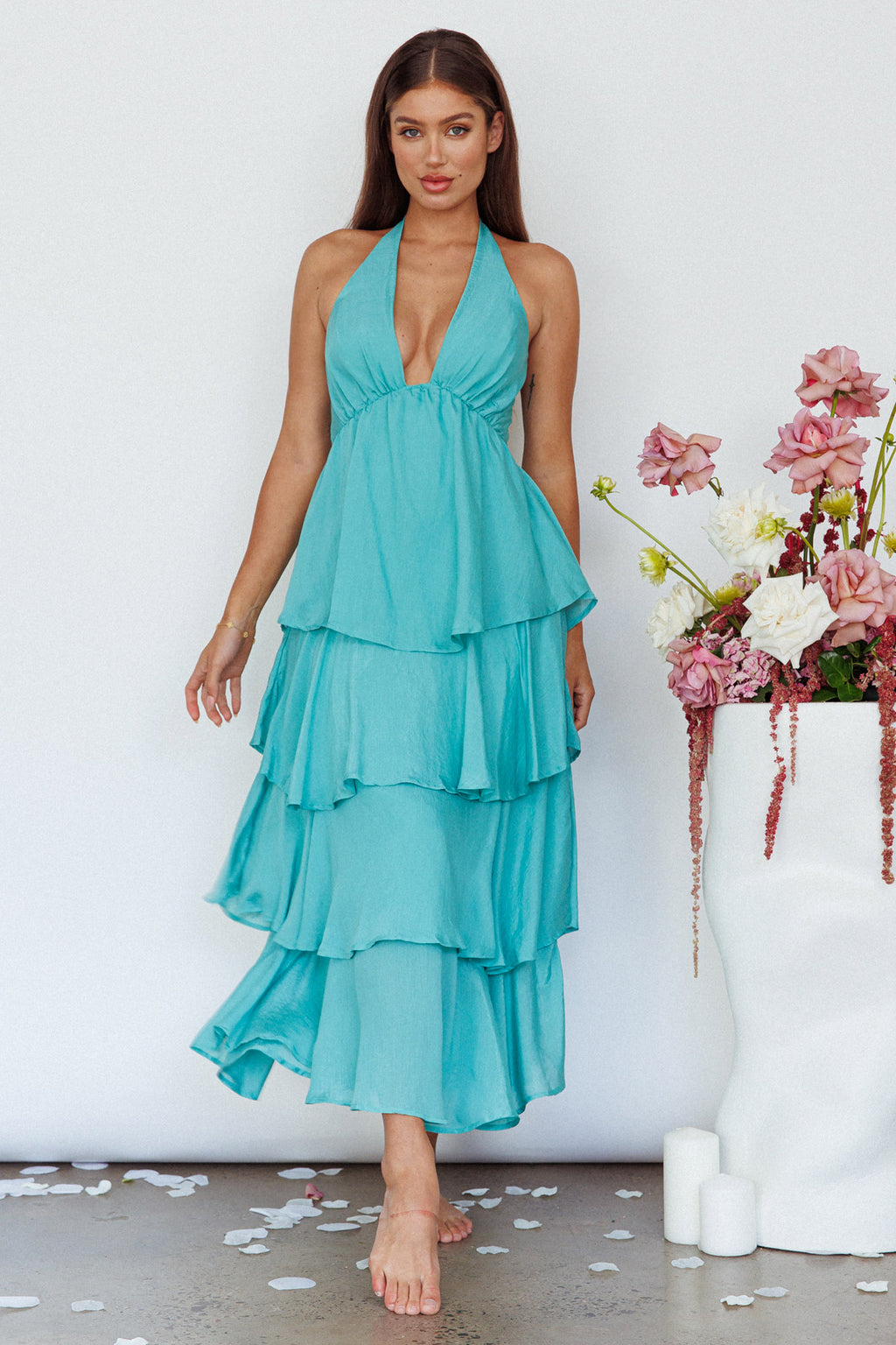 Catalina Tiered Ruffle Maxi Dress Mint by Selfie Leslie
