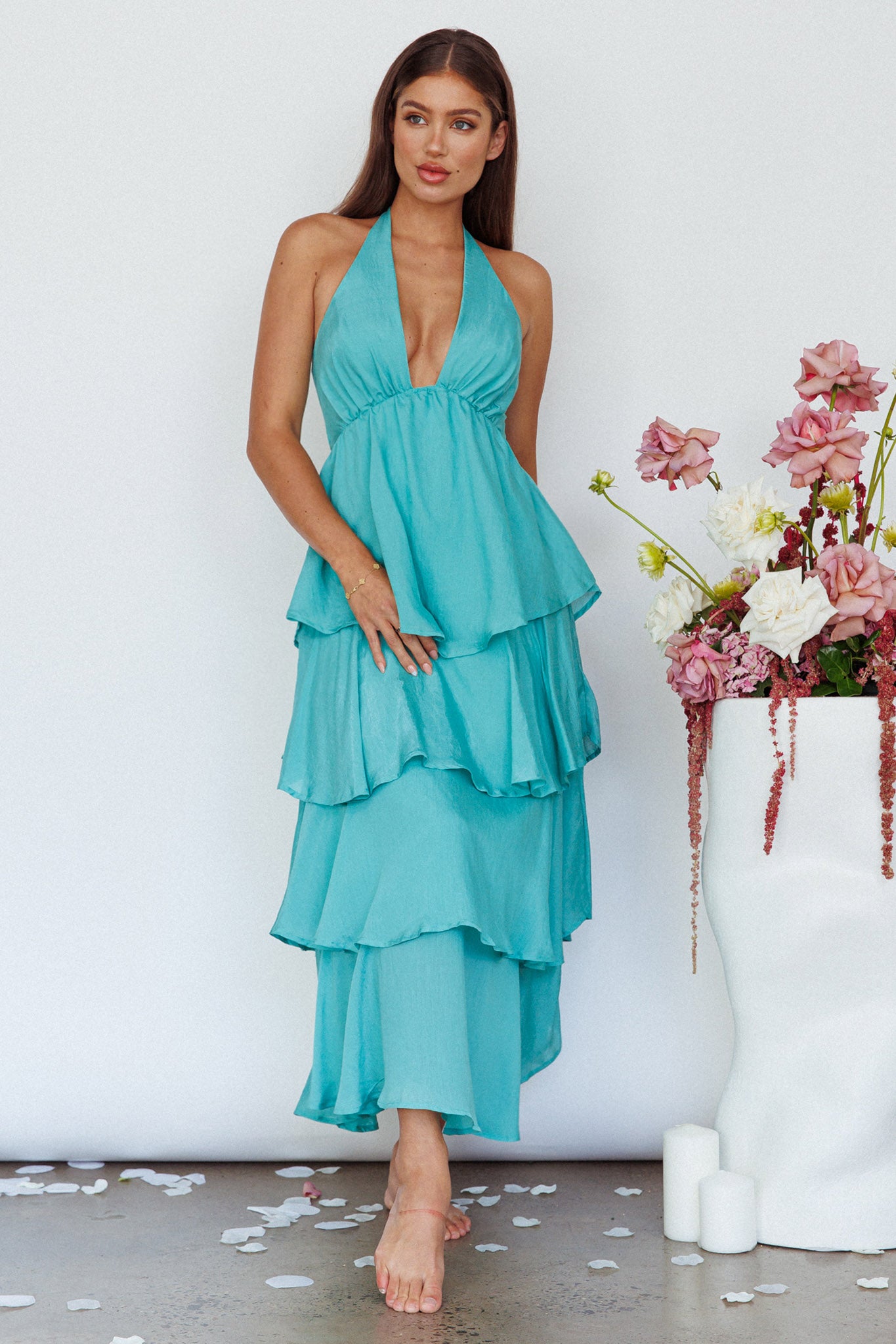 Catalina Tiered Ruffle Maxi Dress Mint by Selfie Leslie