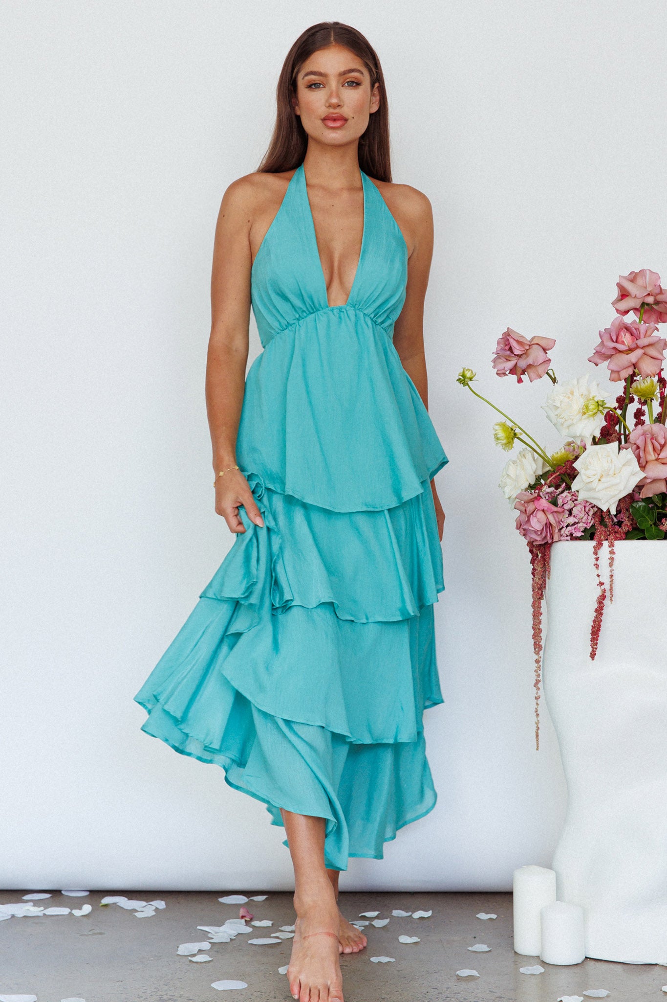 Catalina Tiered Ruffle Maxi Dress Mint by Selfie Leslie