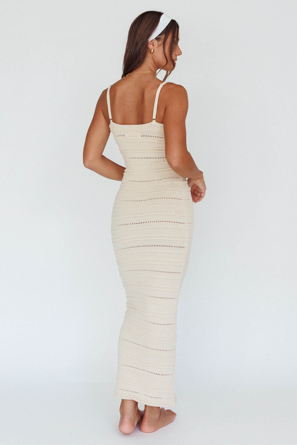 Beachside Crochet Knit Maxi Dress Oat by Selfie Leslie