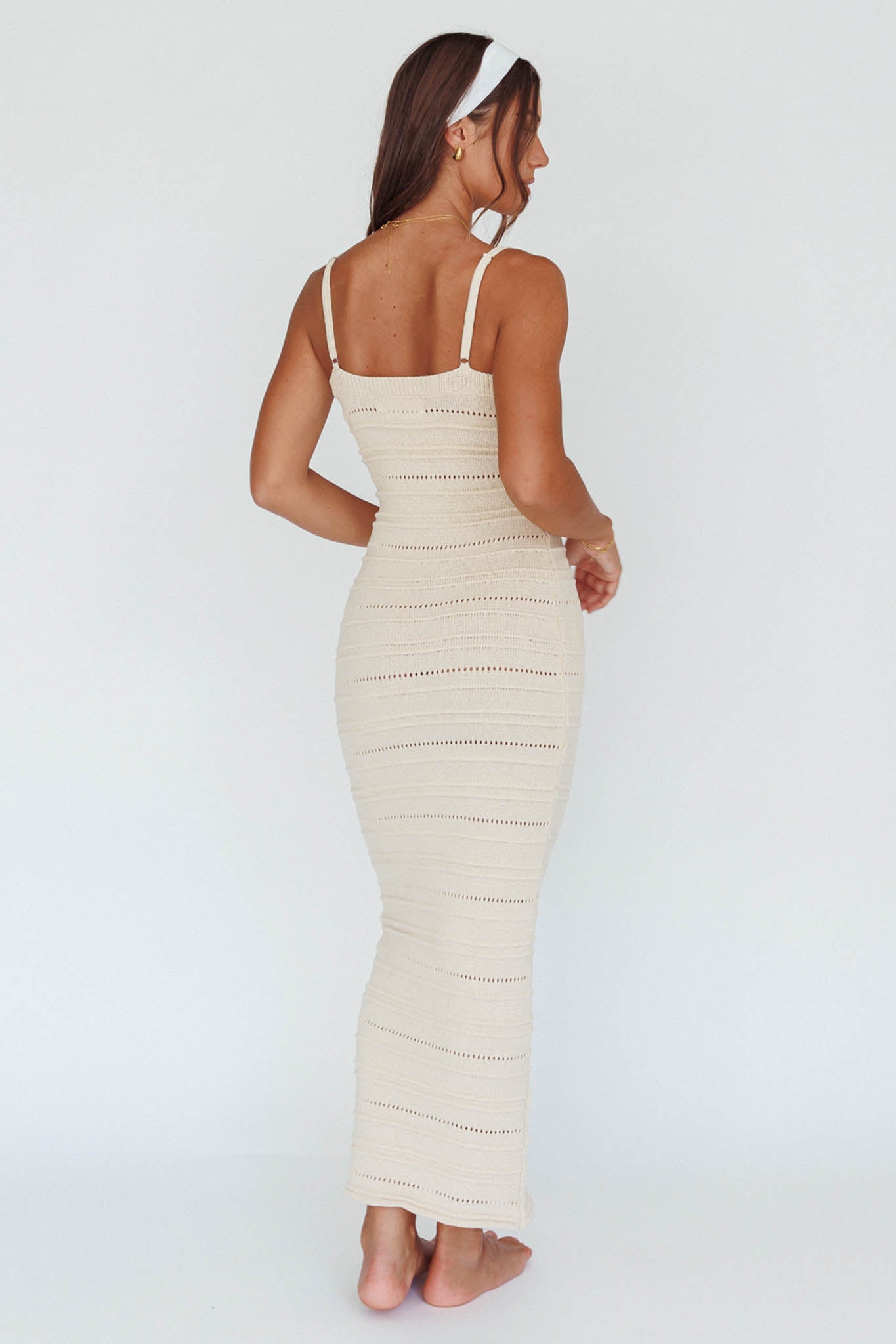Beachside Crochet Knit Maxi Dress Oat by Selfie Leslie