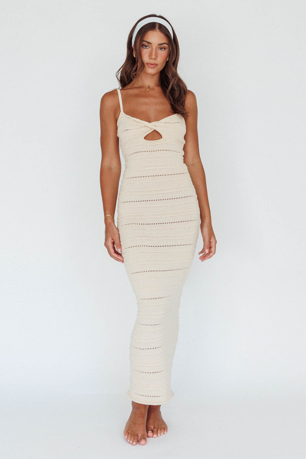 Beachside Crochet Knit Maxi Dress Oat by Selfie Leslie