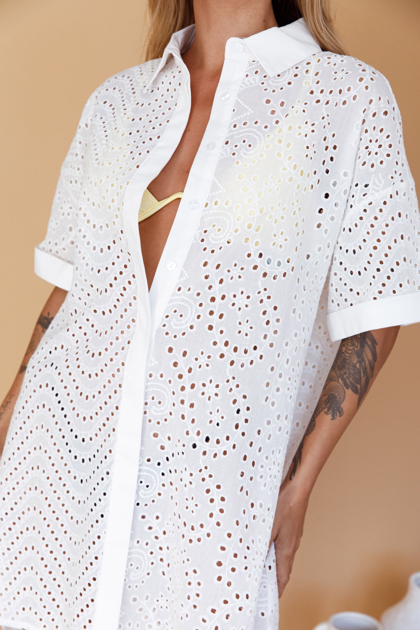 Noosa Eyelet Shirt Dress White by Selfie Leslie