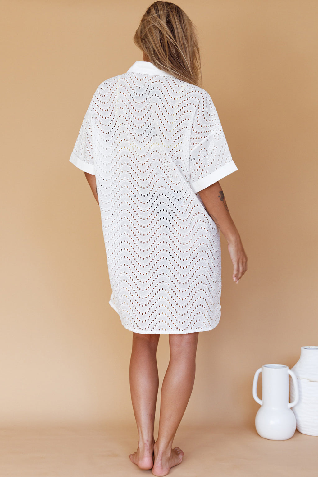 Noosa Eyelet Shirt Dress White by Selfie Leslie
