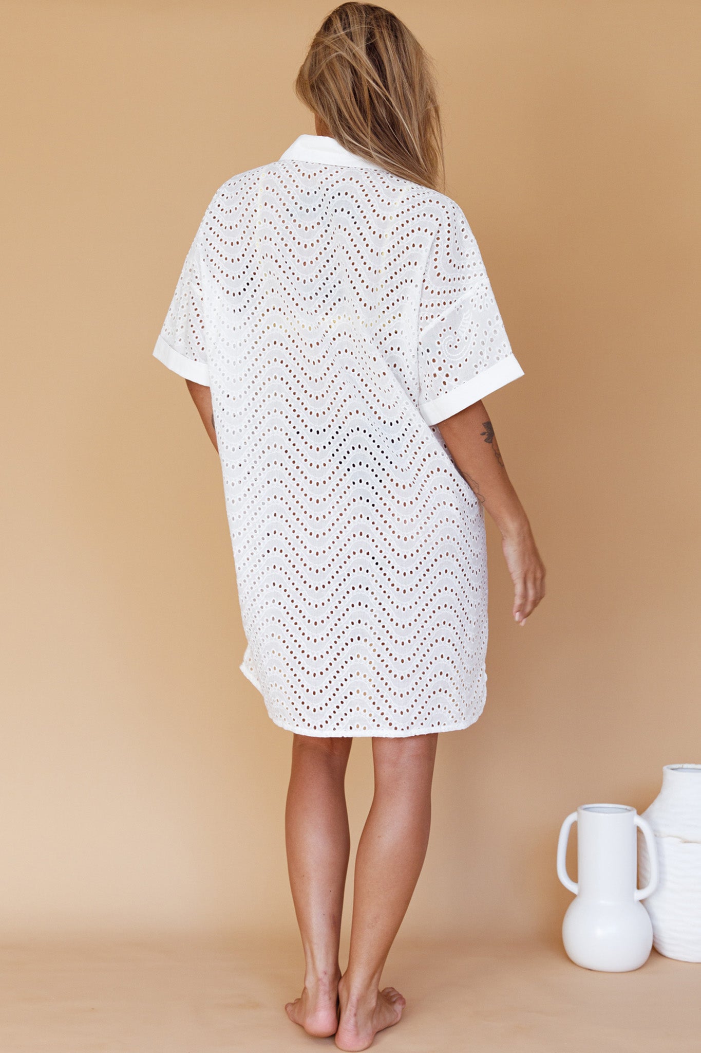 Noosa Eyelet Shirt Dress White by Selfie Leslie