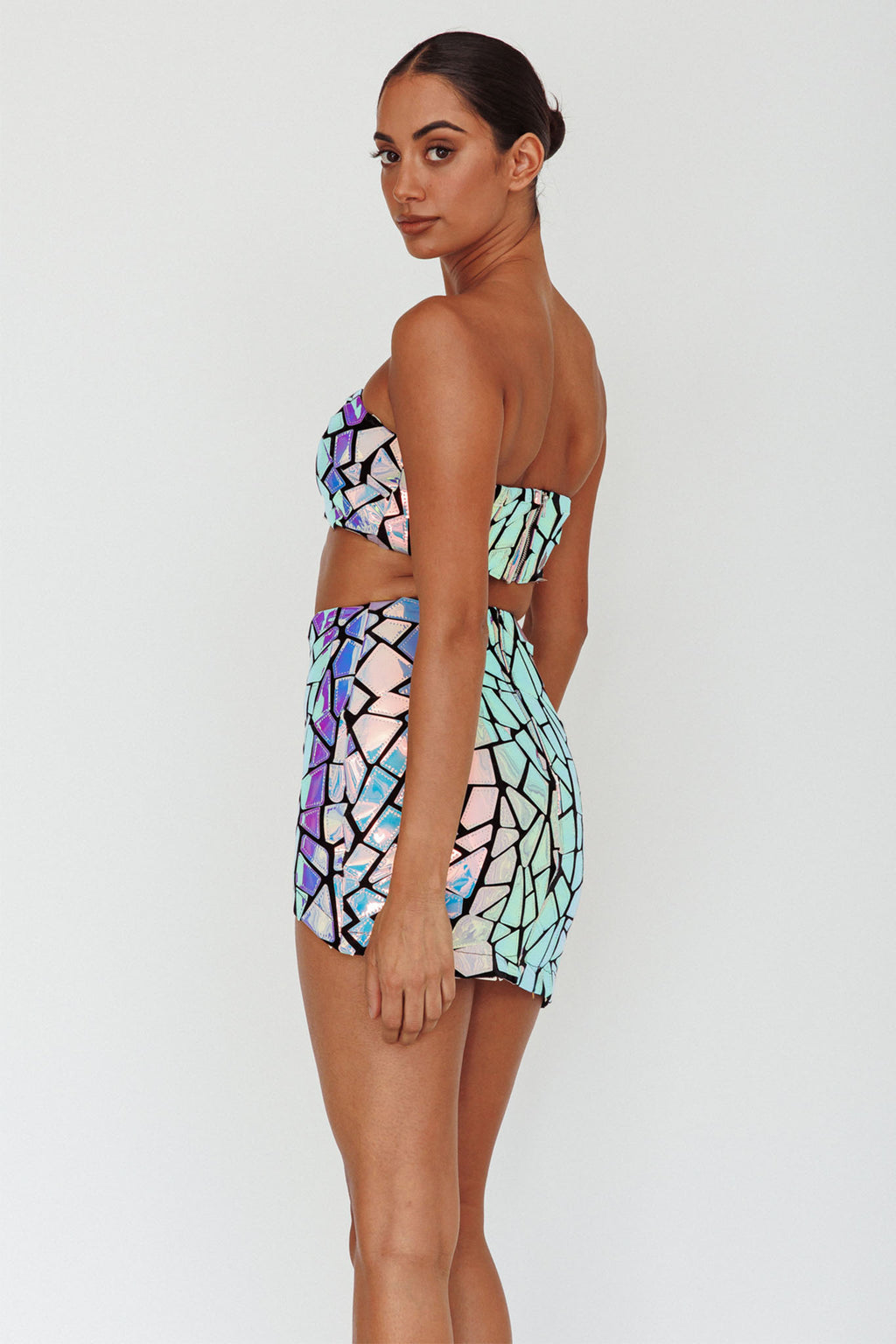El Camino Mosaic Mini Skirt Silver by Selfie Leslie
