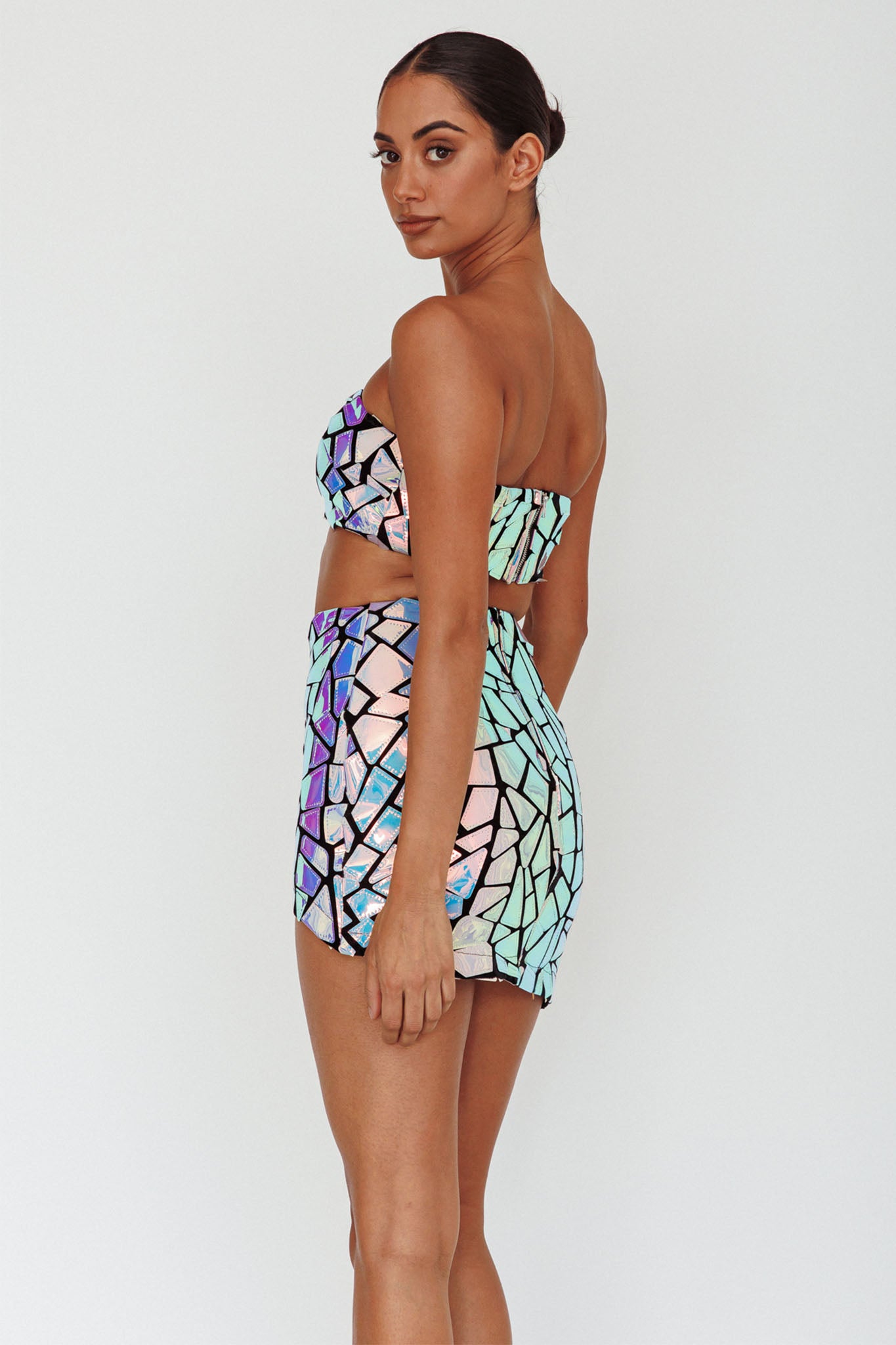 El Camino Mosaic Mini Skirt Silver by Selfie Leslie