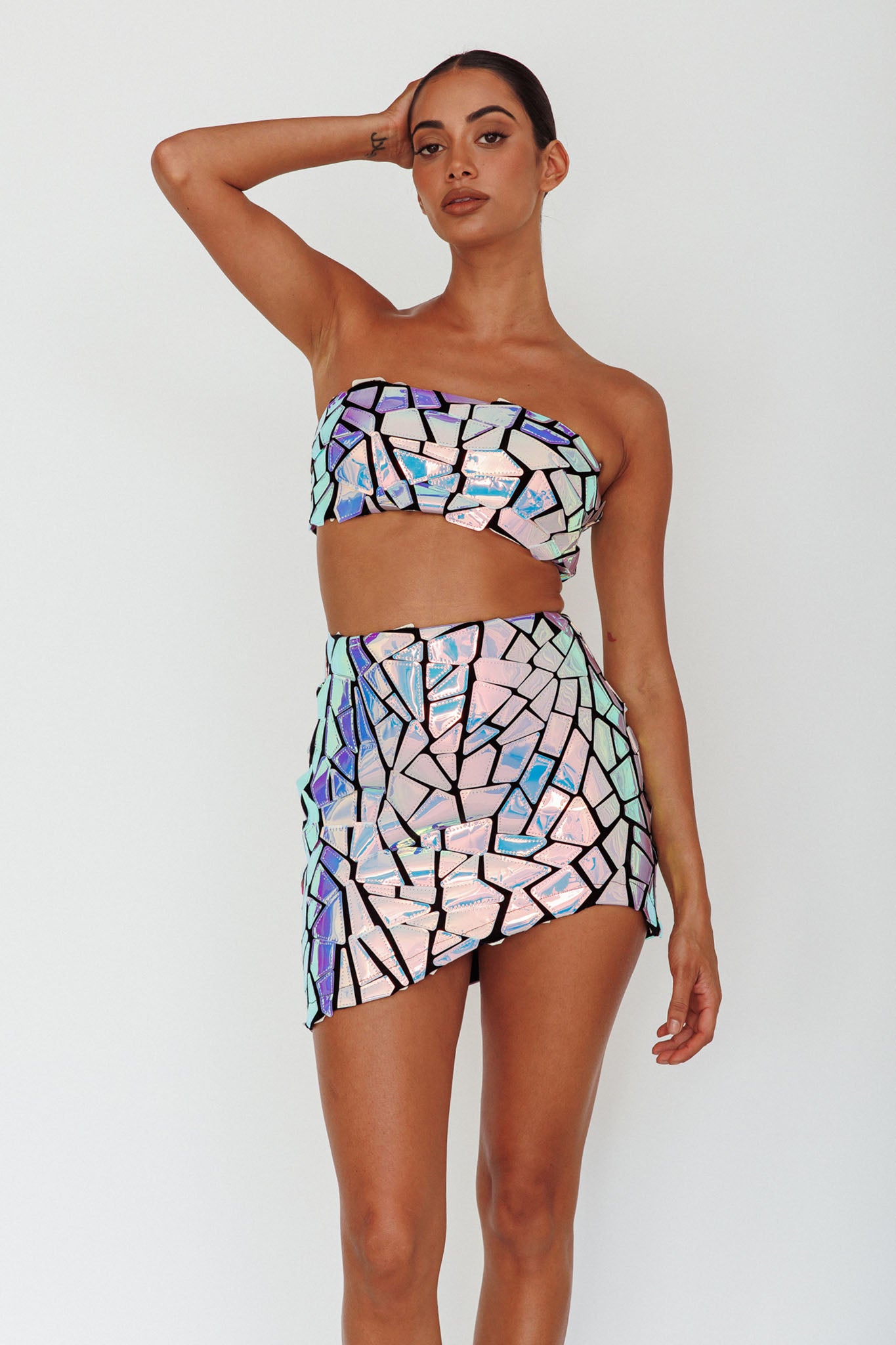 El Camino Mosaic Mini Skirt Silver by Selfie Leslie