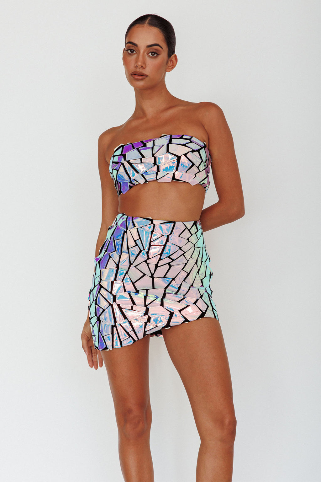 El Camino Mosaic Mini Skirt Silver by Selfie Leslie