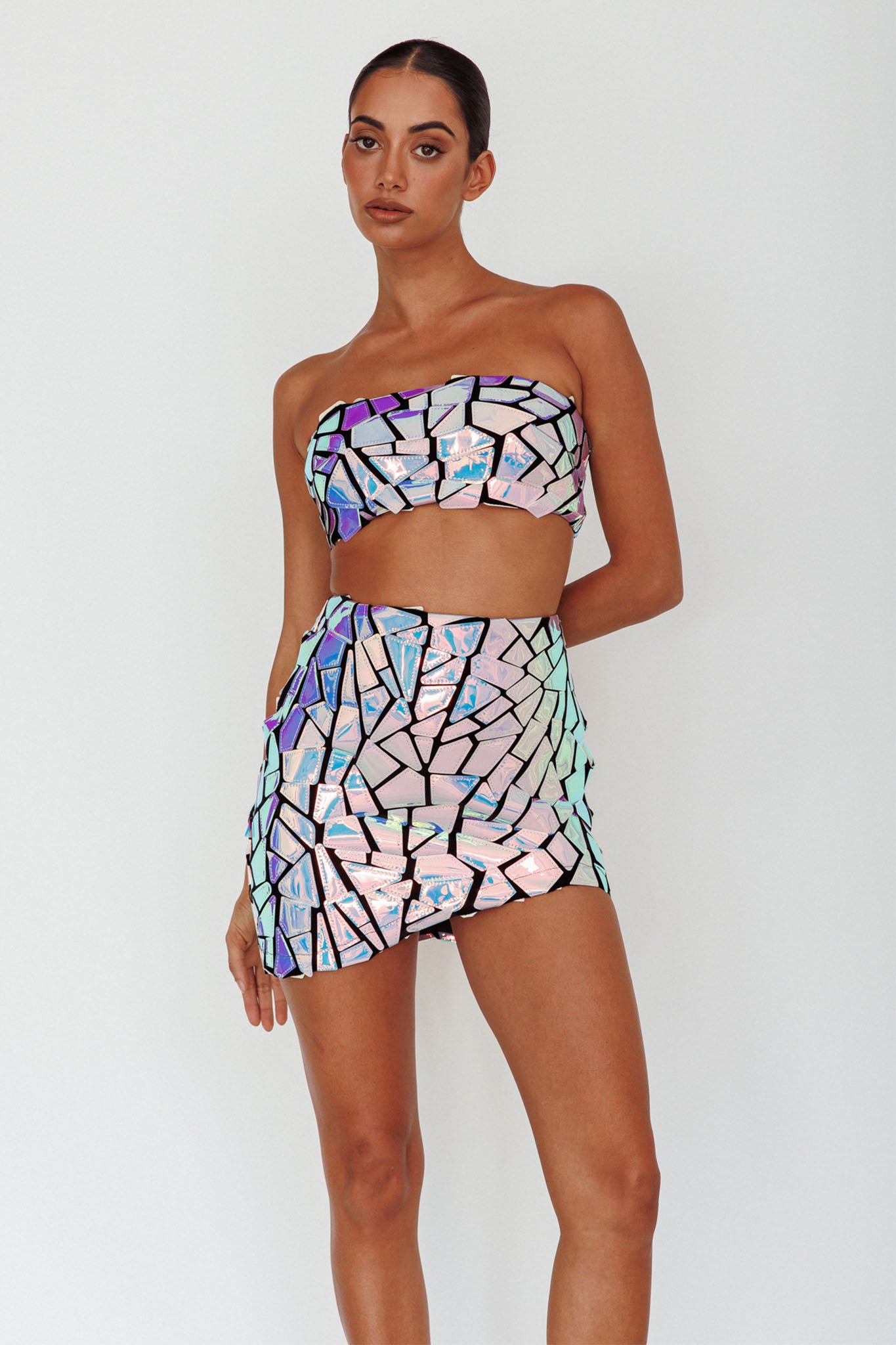 El Camino Mosaic Mini Skirt Silver by Selfie Leslie