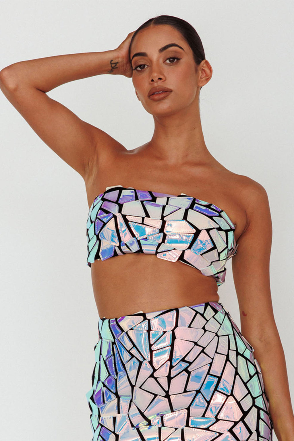 El Camino Mosaic Bandeau Crop Top Silver by Selfie Leslie