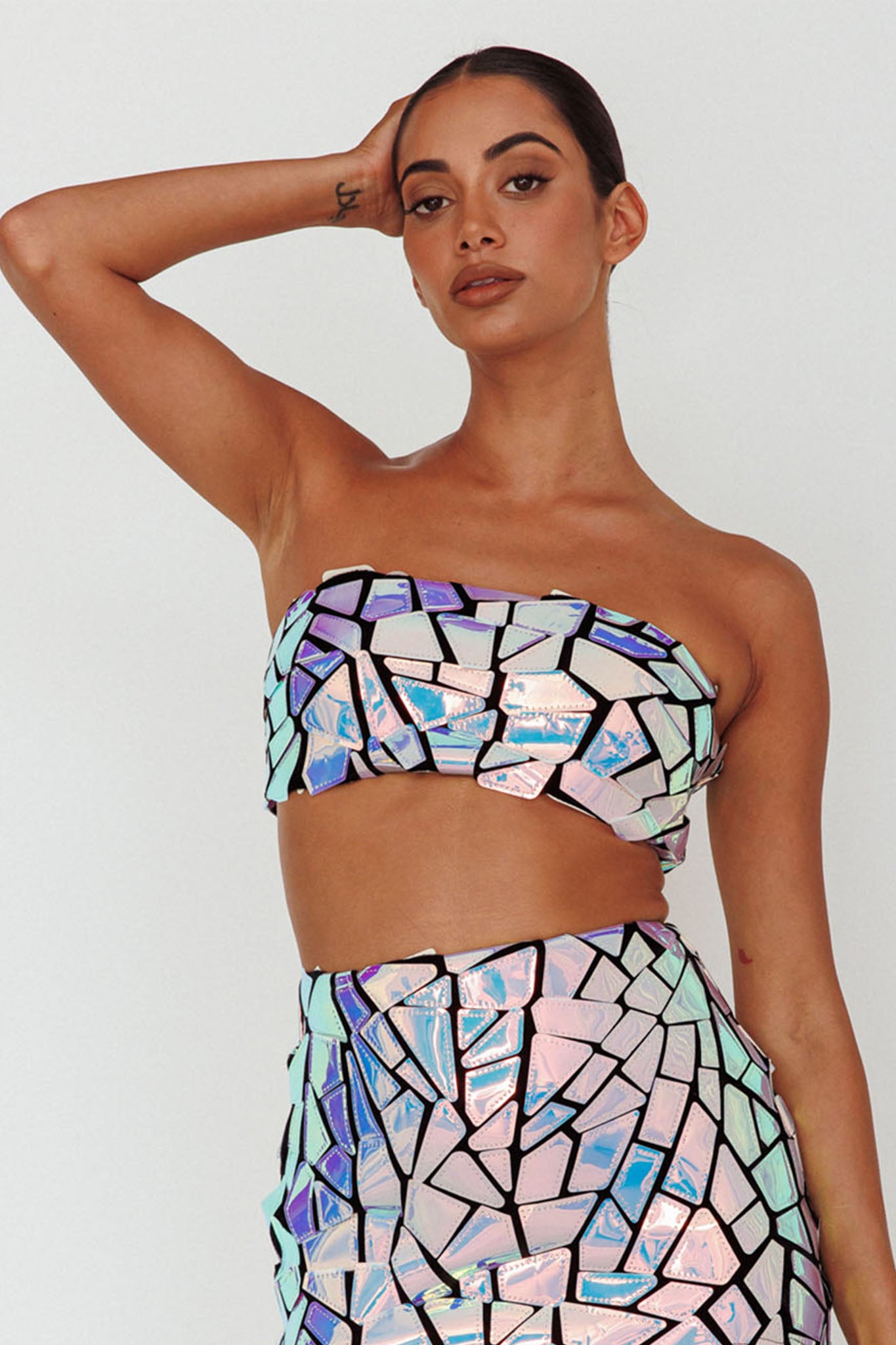 El Camino Mosaic Bandeau Crop Top Silver by Selfie Leslie