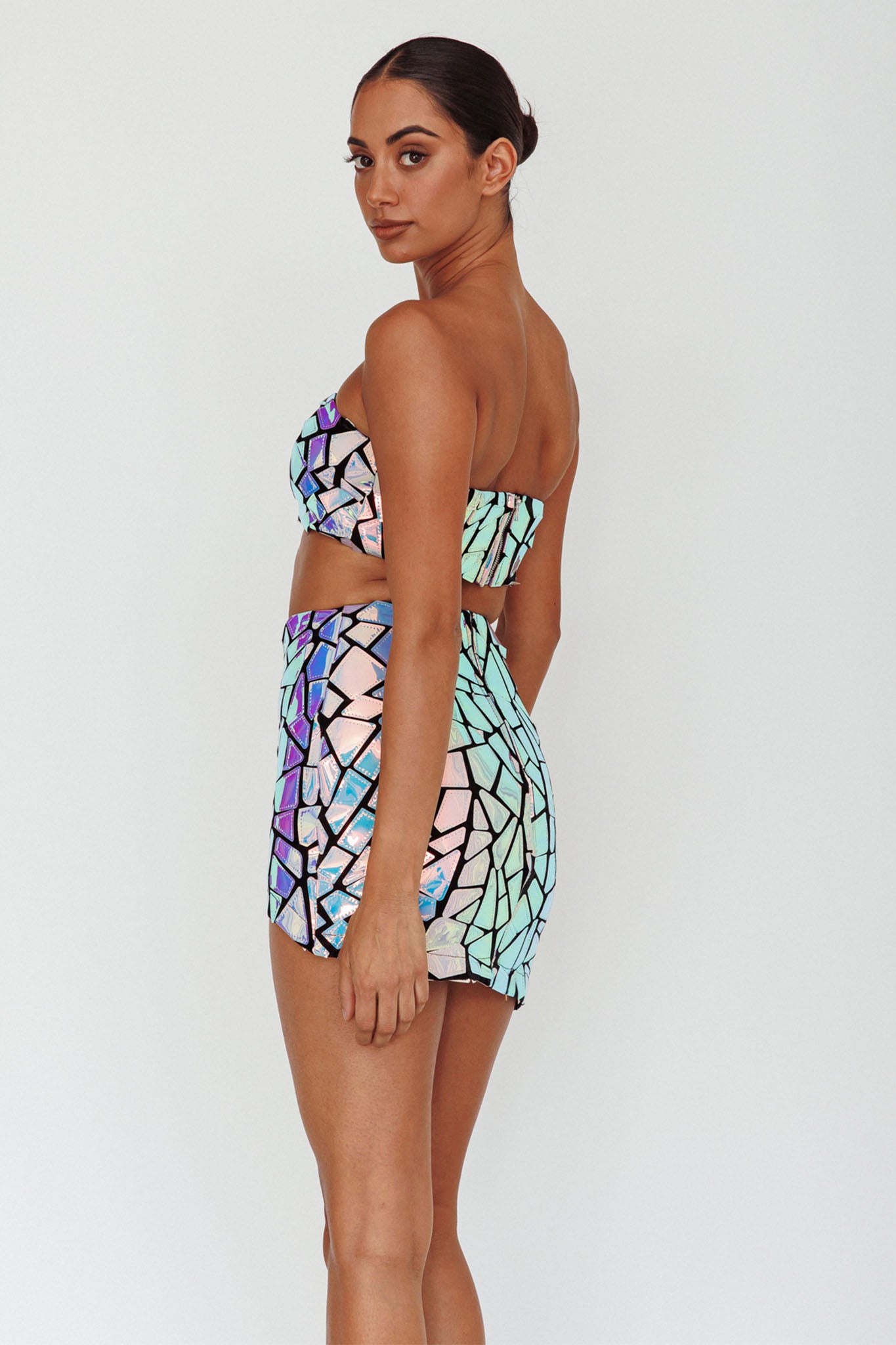 El Camino Mosaic Bandeau Crop Top Silver by Selfie Leslie