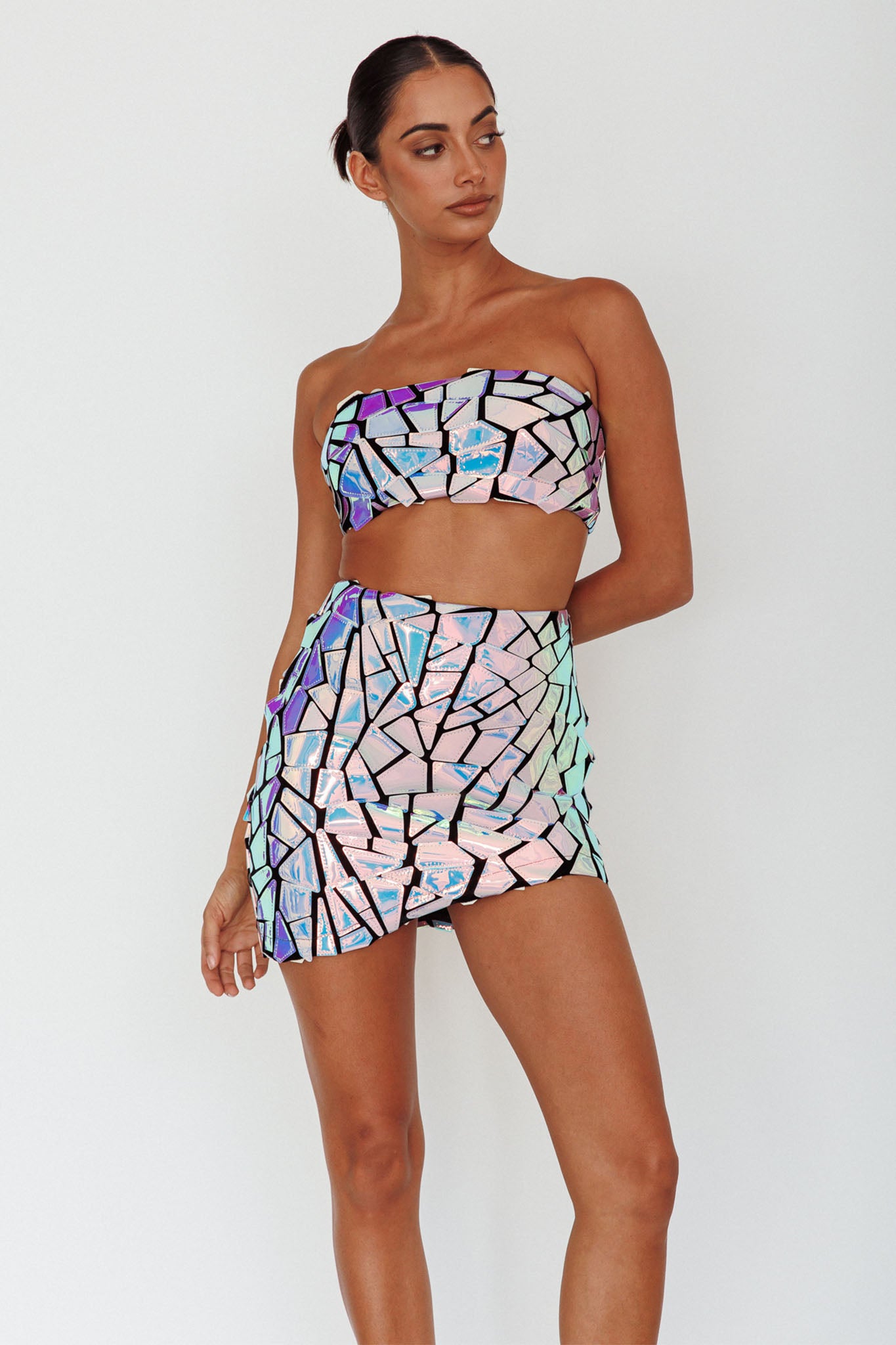 El Camino Mosaic Bandeau Crop Top Silver by Selfie Leslie