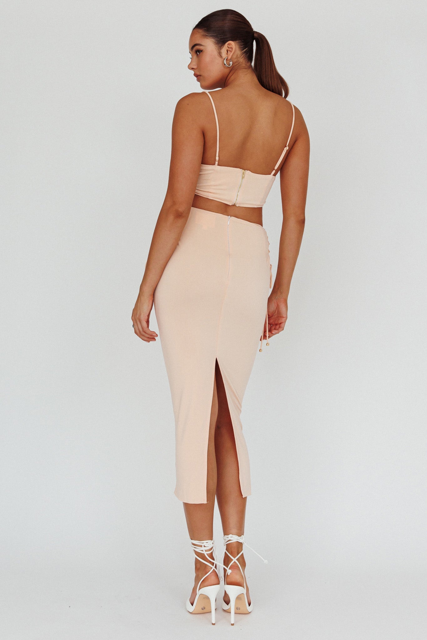 Graziella Lace Up Midi Skirt Egg Shell by Selfie Leslie