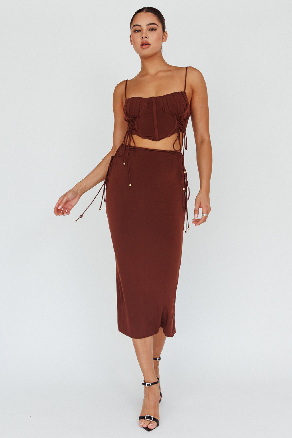 Graziella Corset Crop Top Chocolate by Selfie Leslie