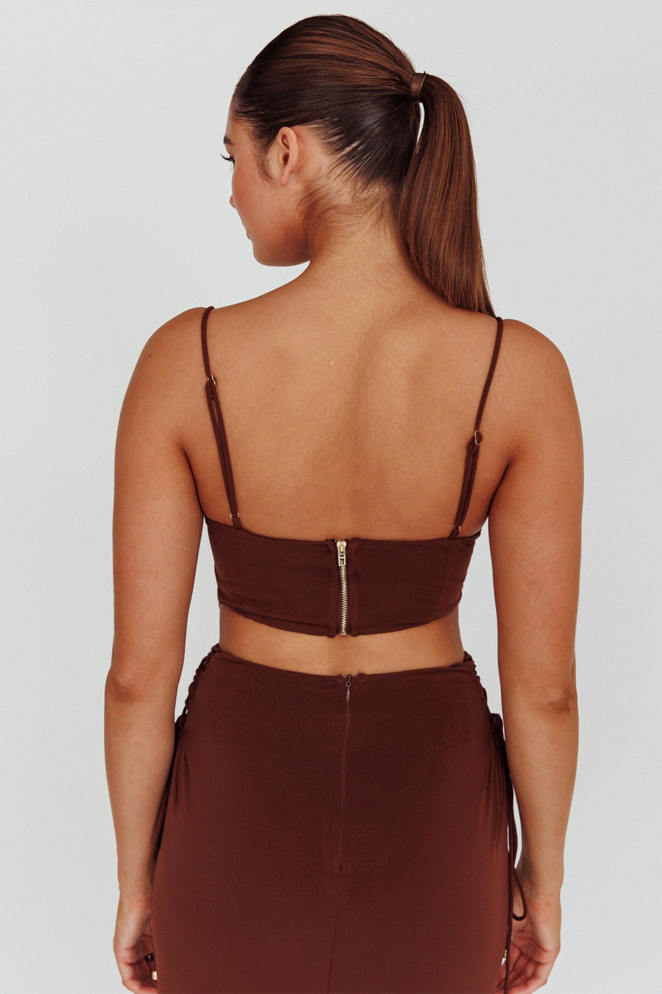 Graziella Corset Crop Top Chocolate by Selfie Leslie