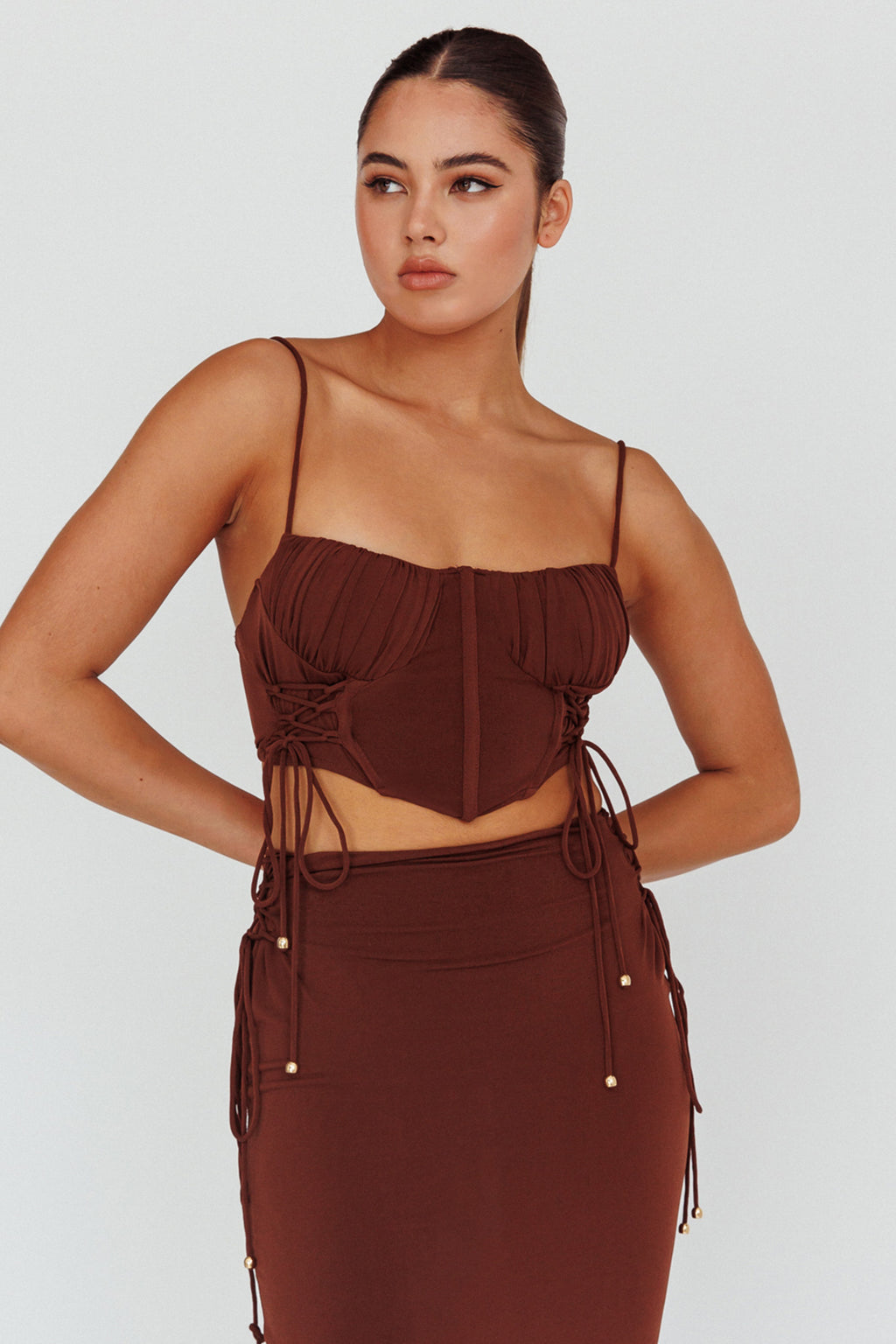 Graziella Corset Crop Top Chocolate by Selfie Leslie