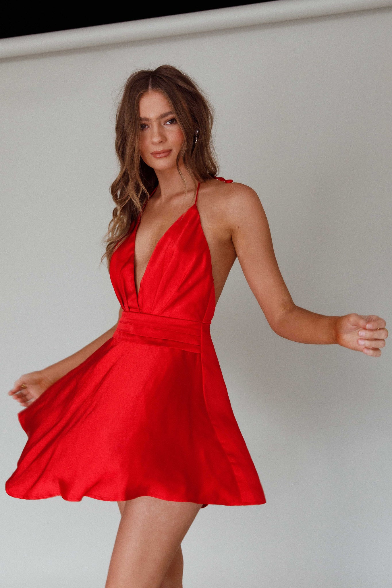Bella Notte Plunging A-Line Mini Dress Cherry by Selfie Leslie