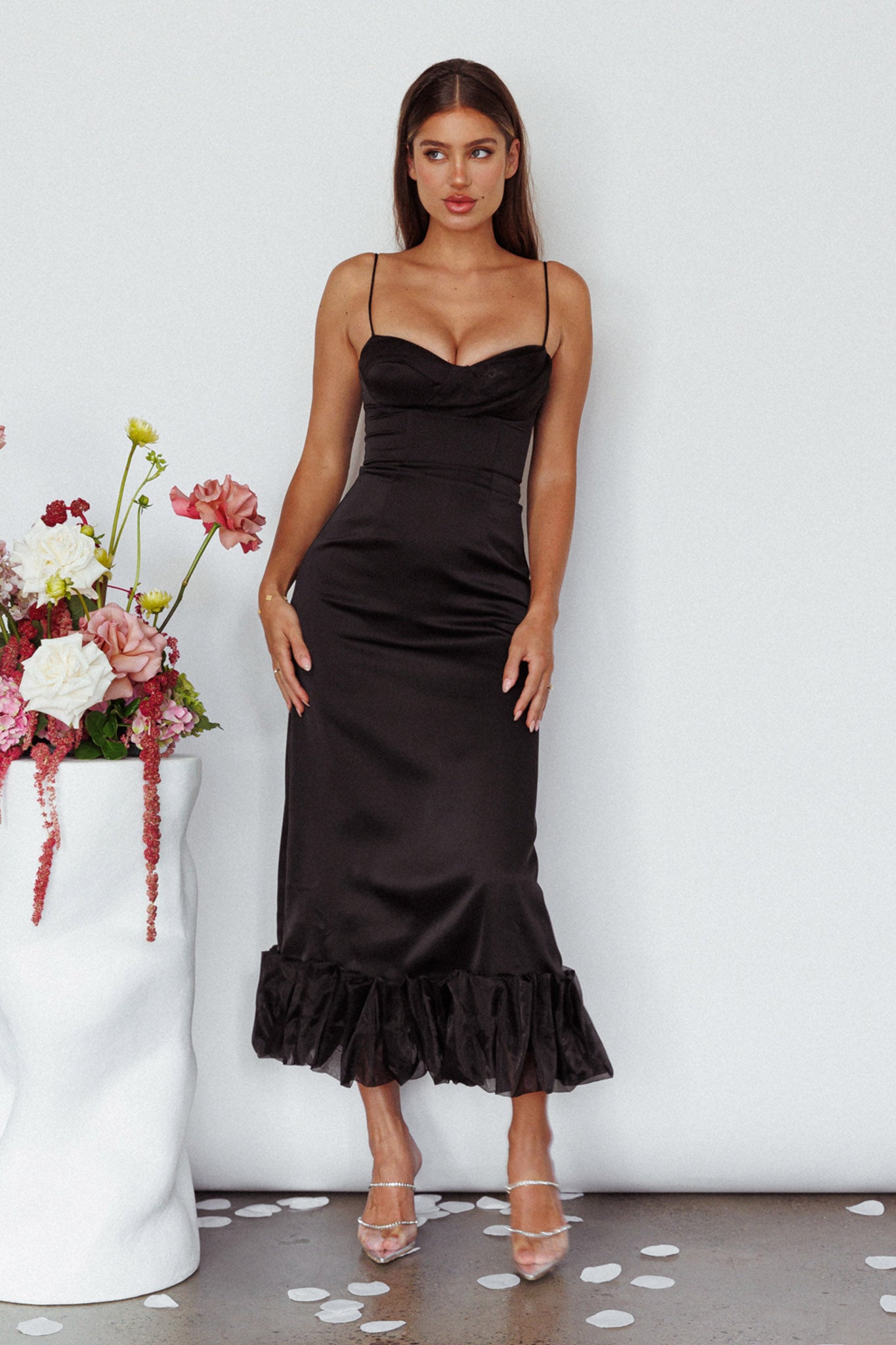 Buona Sera Hem Decoration Midi Dress Black by Selfie Leslie