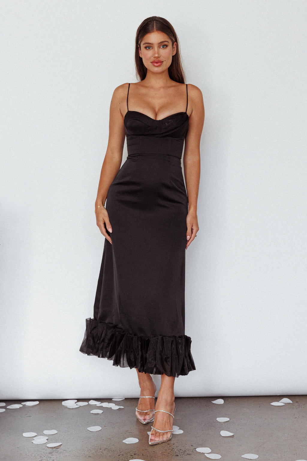 Buona Sera Hem Decoration Midi Dress Black by Selfie Leslie