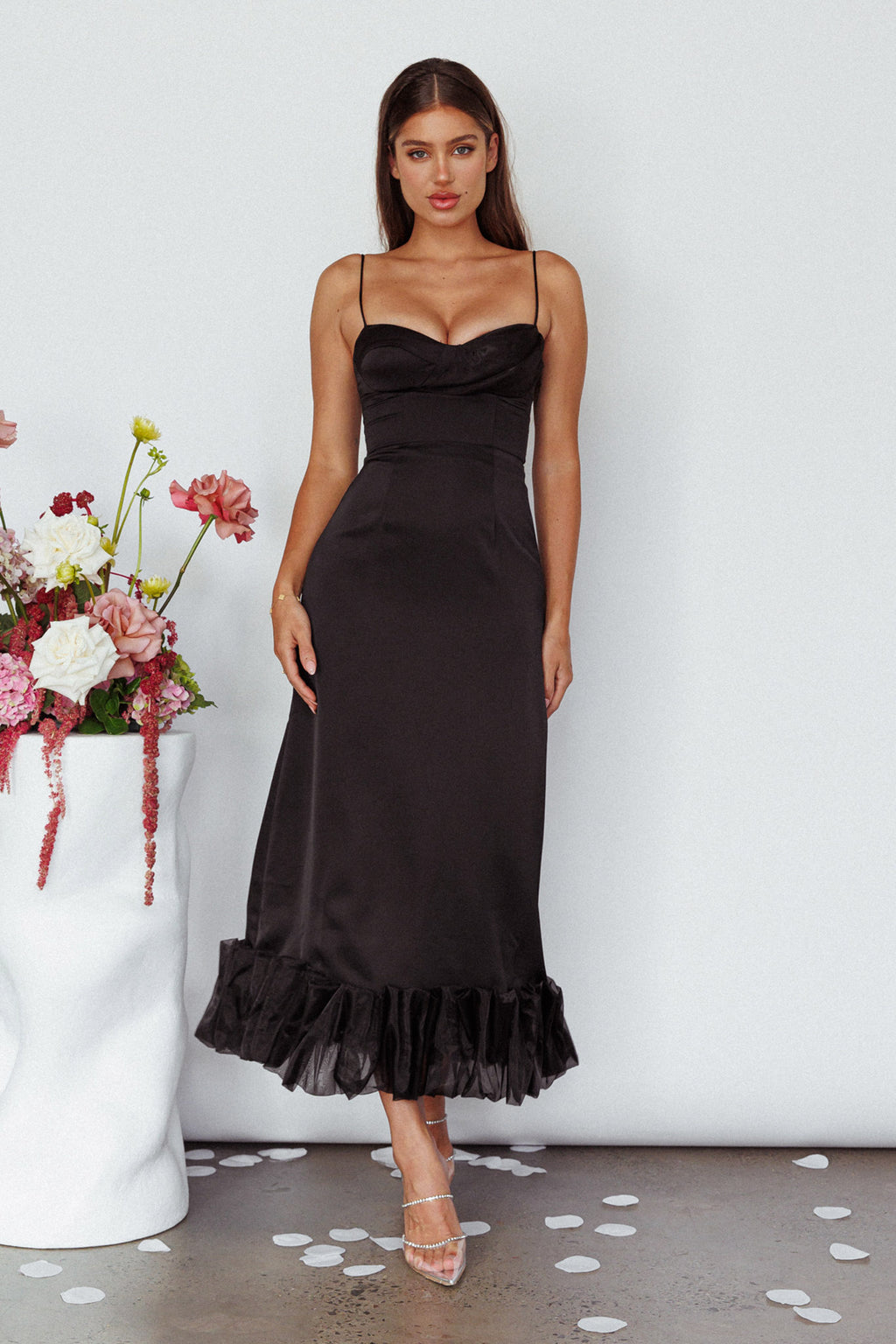 Buona Sera Hem Decoration Midi Dress Black by Selfie Leslie