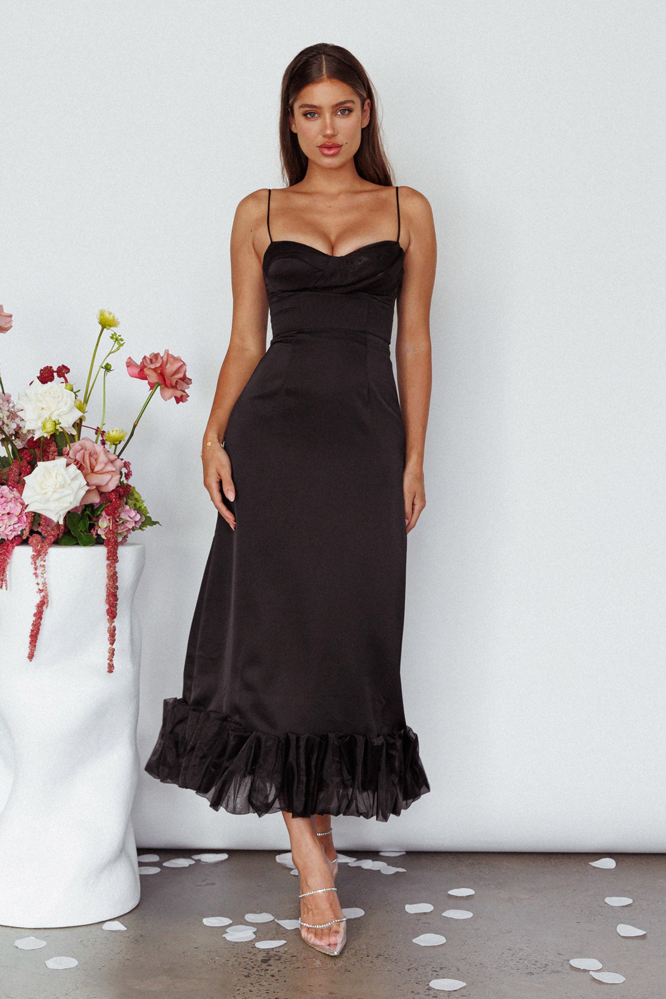 Buona Sera Hem Decoration Midi Dress Black by Selfie Leslie