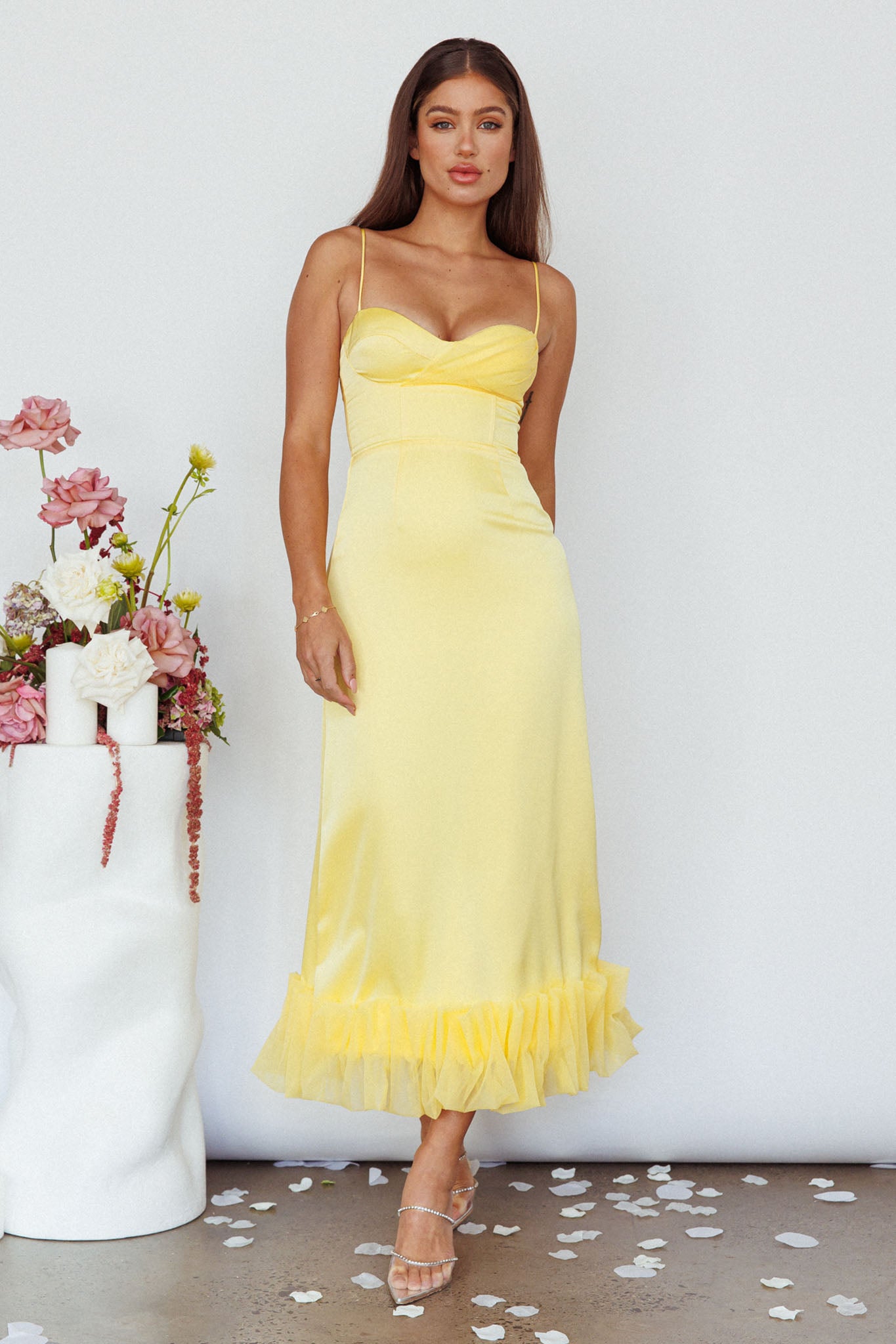 Buona Sera Hem Decoration Midi Dress Lemon by Selfie Leslie