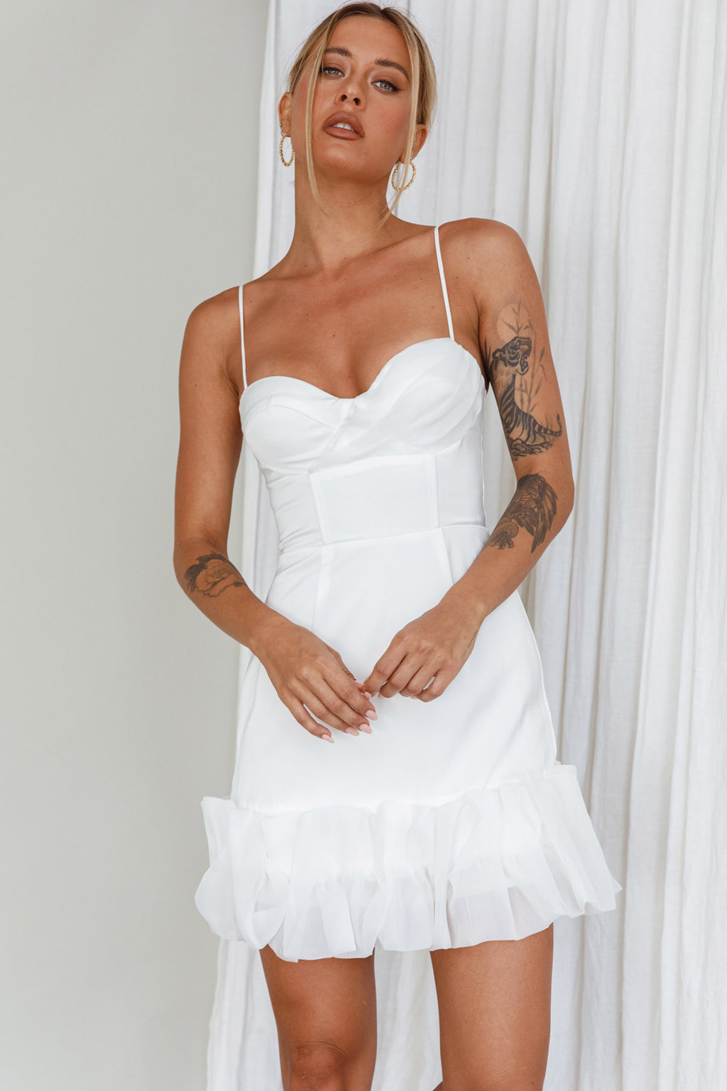 Buona Sera Hem Decoration Mini Dress White by Selfie Leslie