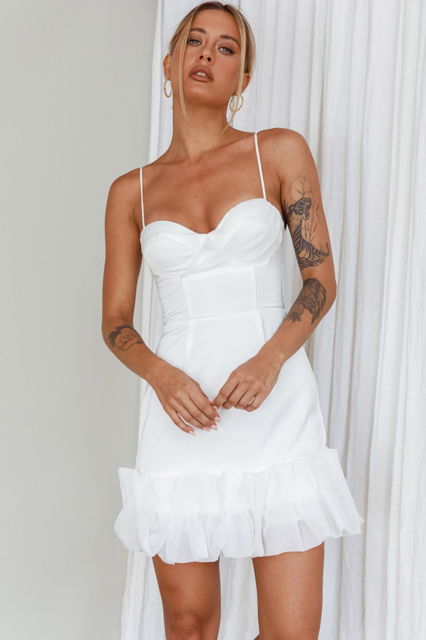 Buona Sera Hem Decoration Mini Dress White by Selfie Leslie