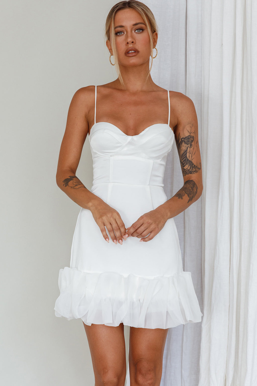 Buona Sera Hem Decoration Mini Dress White by Selfie Leslie