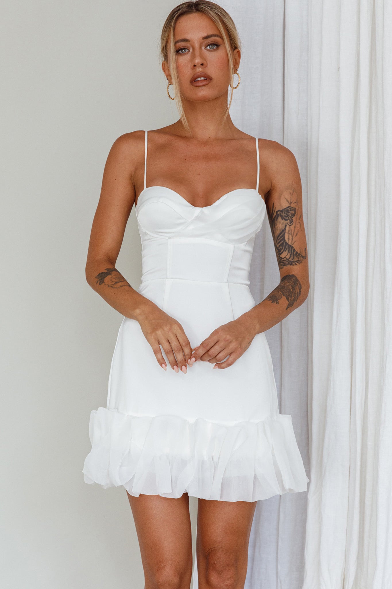 Buona Sera Hem Decoration Mini Dress White by Selfie Leslie