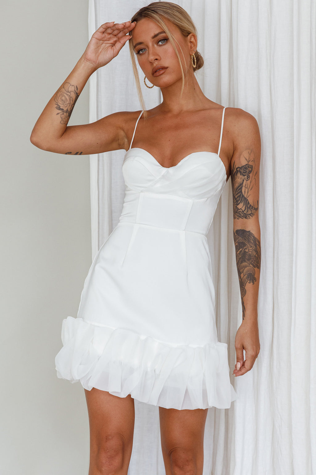 Buona Sera Hem Decoration Mini Dress White by Selfie Leslie
