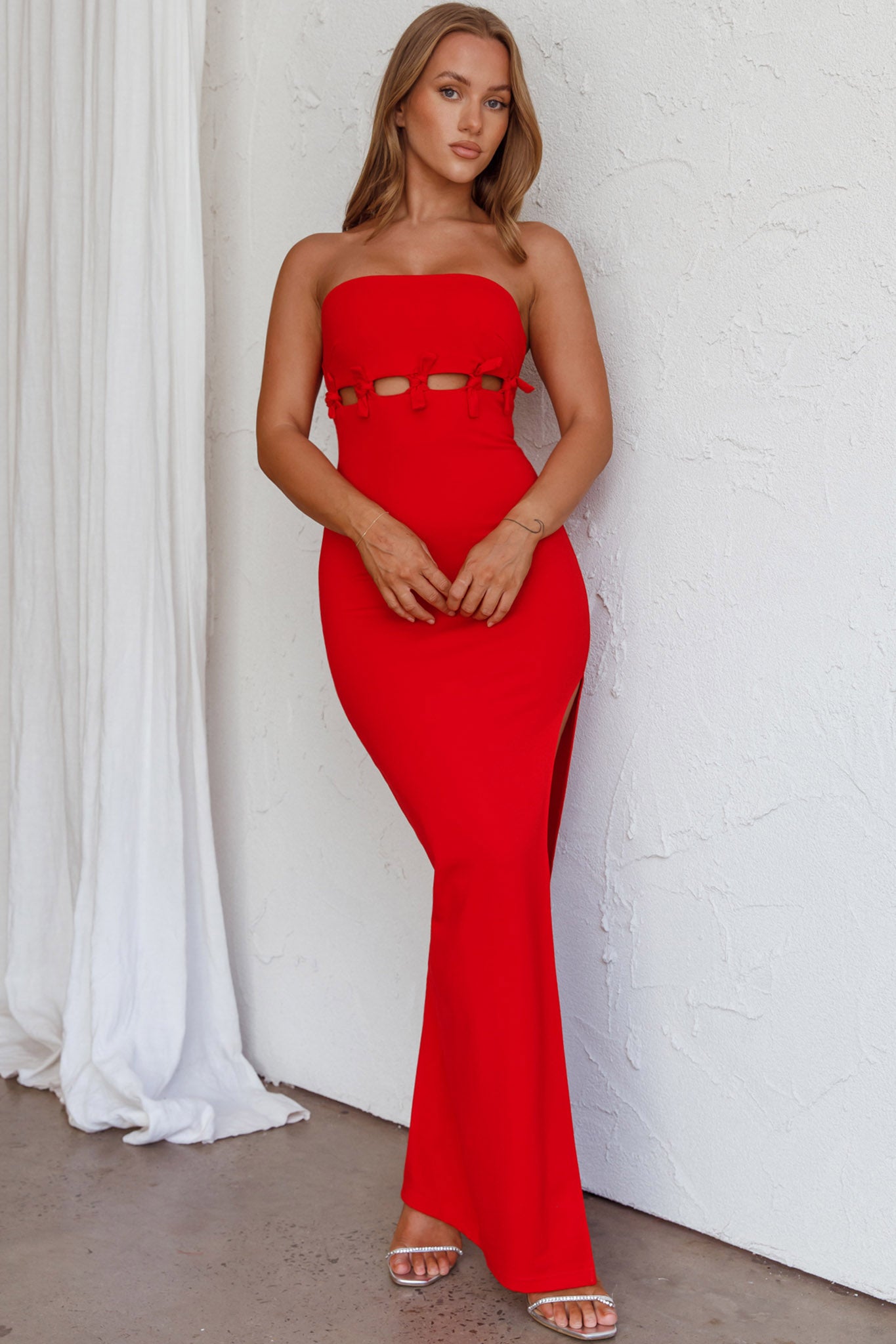 Mykonos Nights Strapless Maxi Dress Red by Selfie Leslie