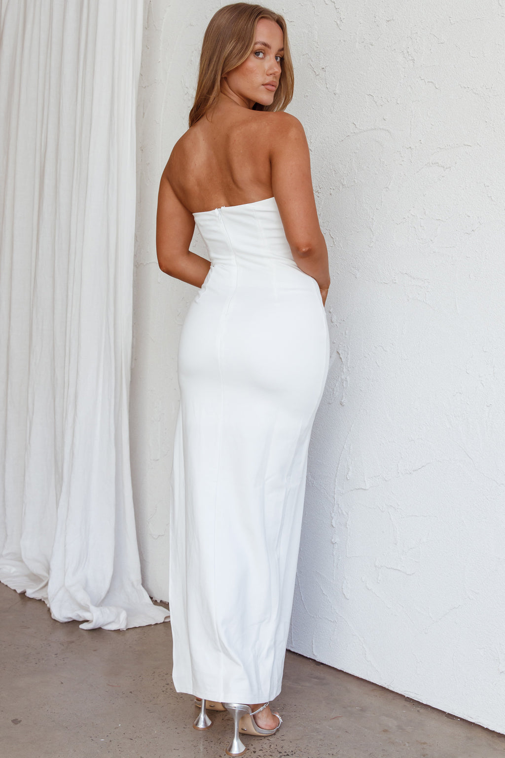 Mykonos Nights Strapless Maxi Dress White by Selfie Leslie