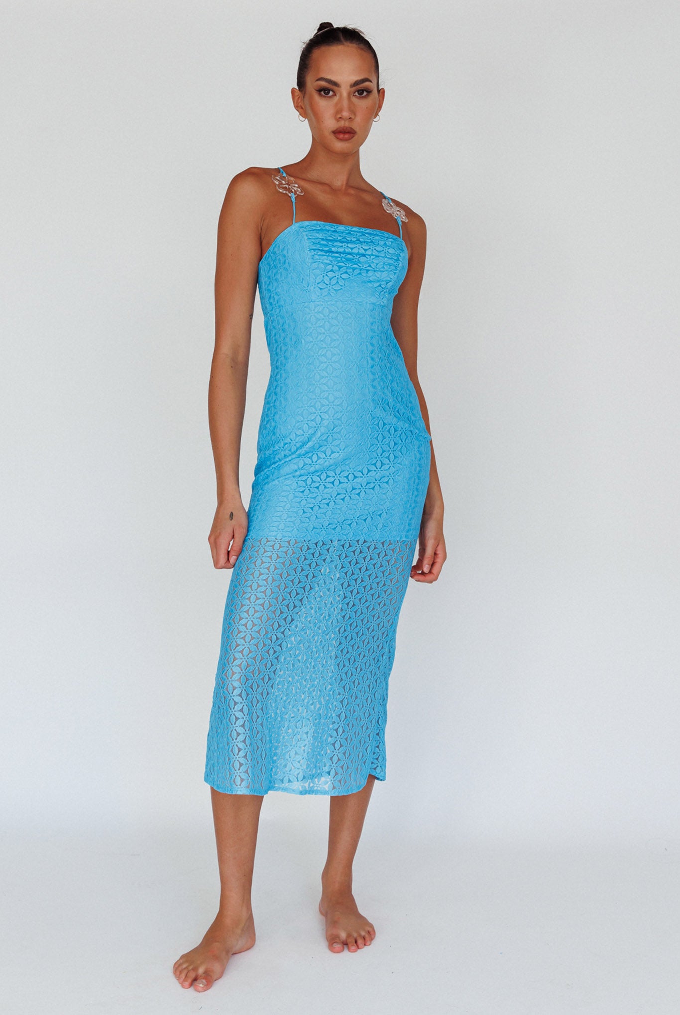 Lazy Daisy Flower Strap Midi Dress Blue by Selfie Leslie
