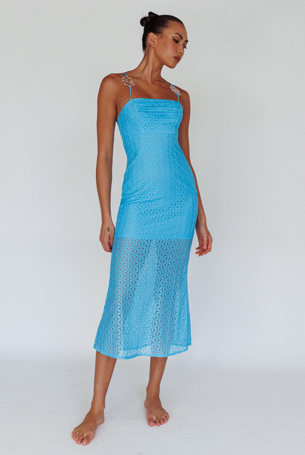 Lazy Daisy Flower Strap Midi Dress Blue by Selfie Leslie