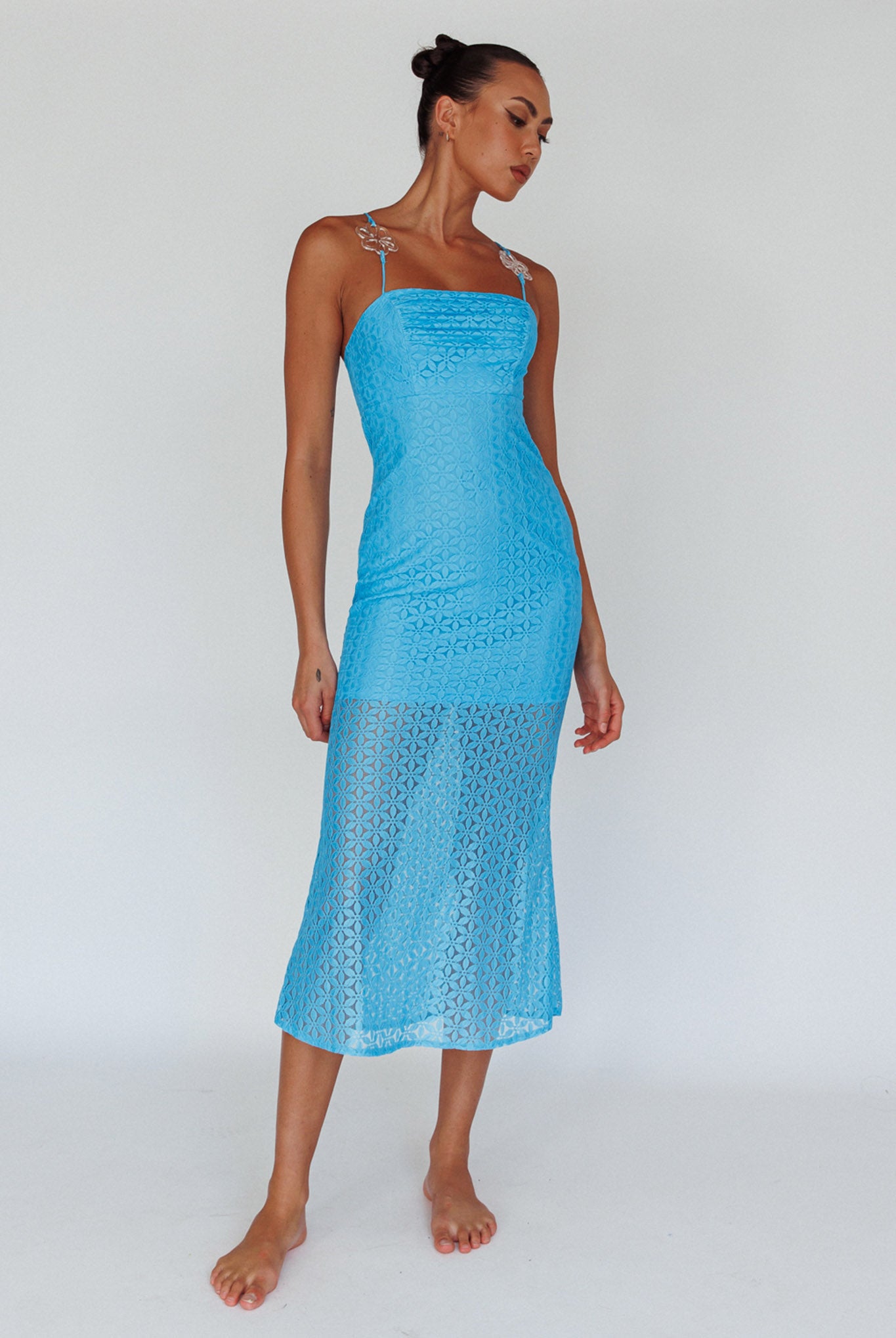 Lazy Daisy Flower Strap Midi Dress Blue by Selfie Leslie