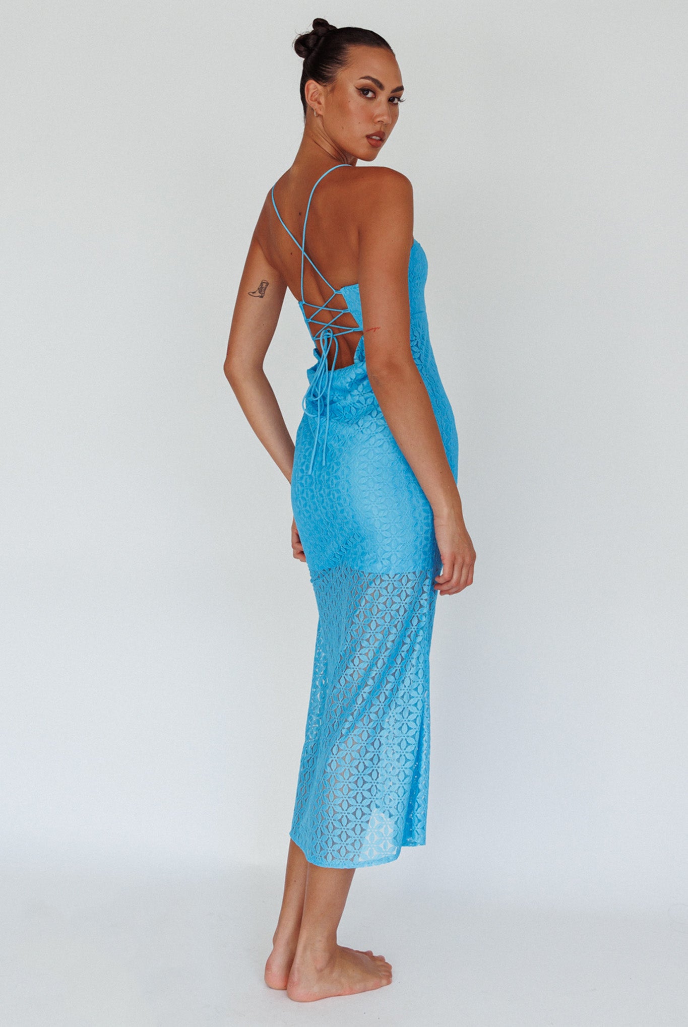 Lazy Daisy Flower Strap Midi Dress Blue by Selfie Leslie