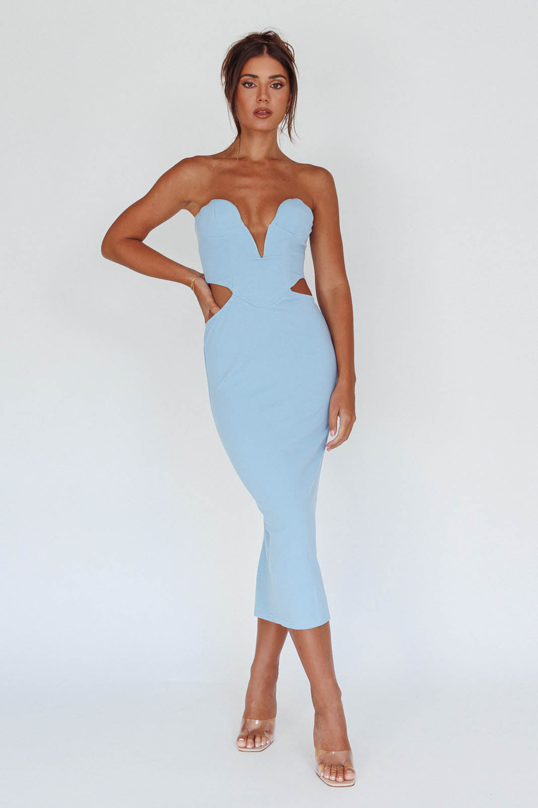 Dragonfly Lace-up Back Midi Dress Blue by Selfie Leslie