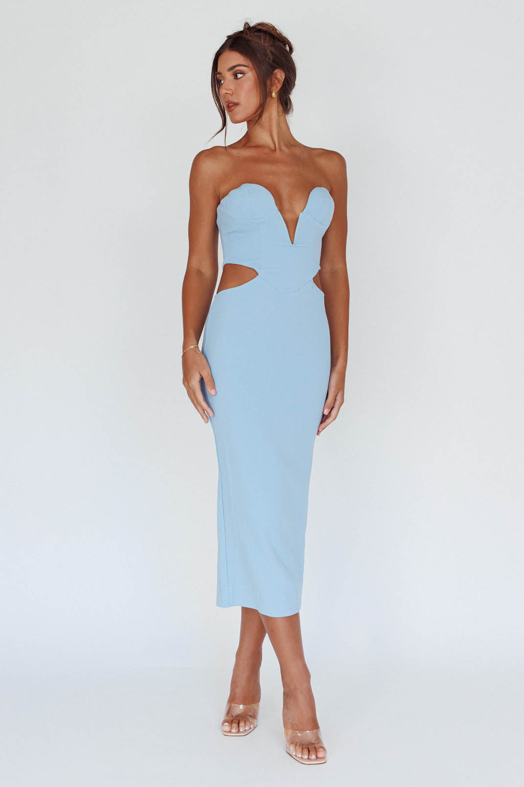 Dragonfly Lace-up Back Midi Dress Blue by Selfie Leslie