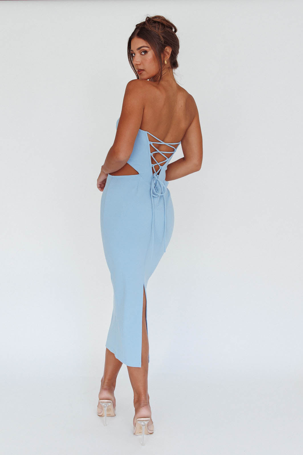 Dragonfly Lace-up Back Midi Dress Blue by Selfie Leslie