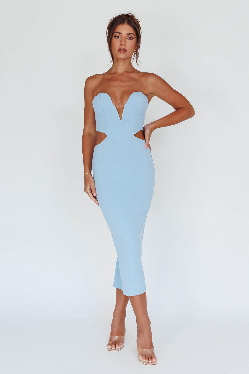 Dragonfly Lace-up Back Midi Dress Blue by Selfie Leslie