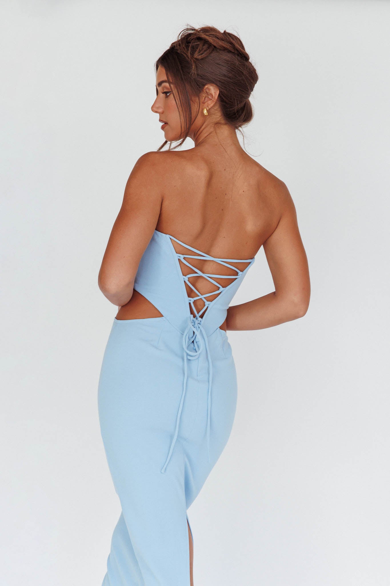 Dragonfly Lace-up Back Midi Dress Blue by Selfie Leslie