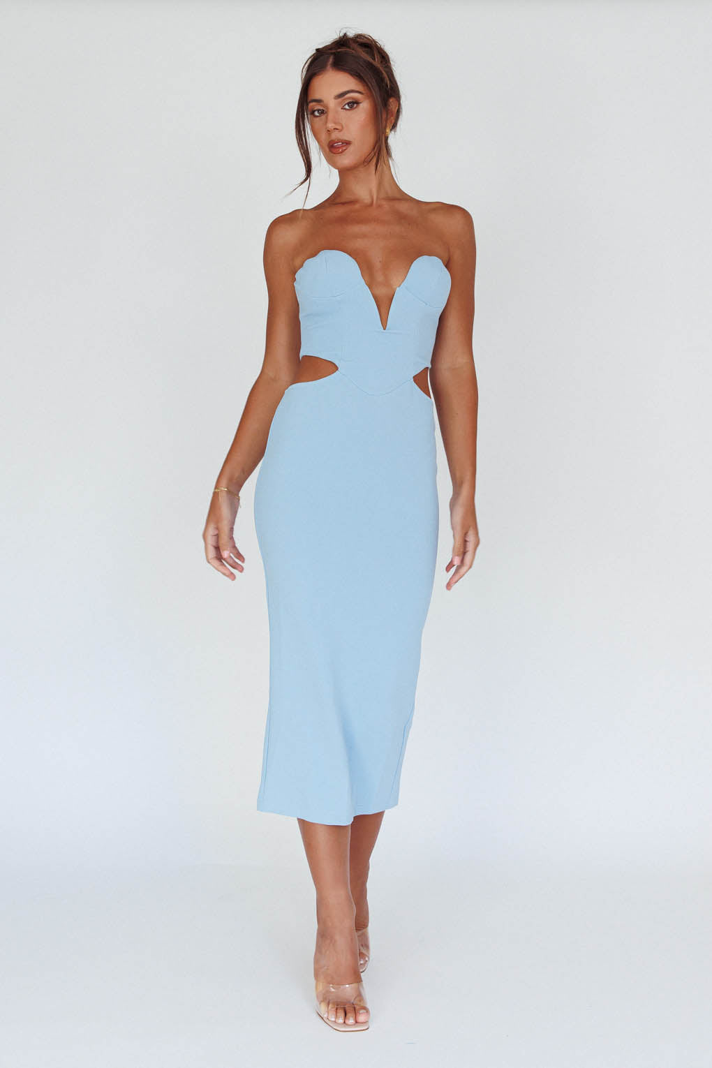Dragonfly Lace-up Back Midi Dress Blue by Selfie Leslie