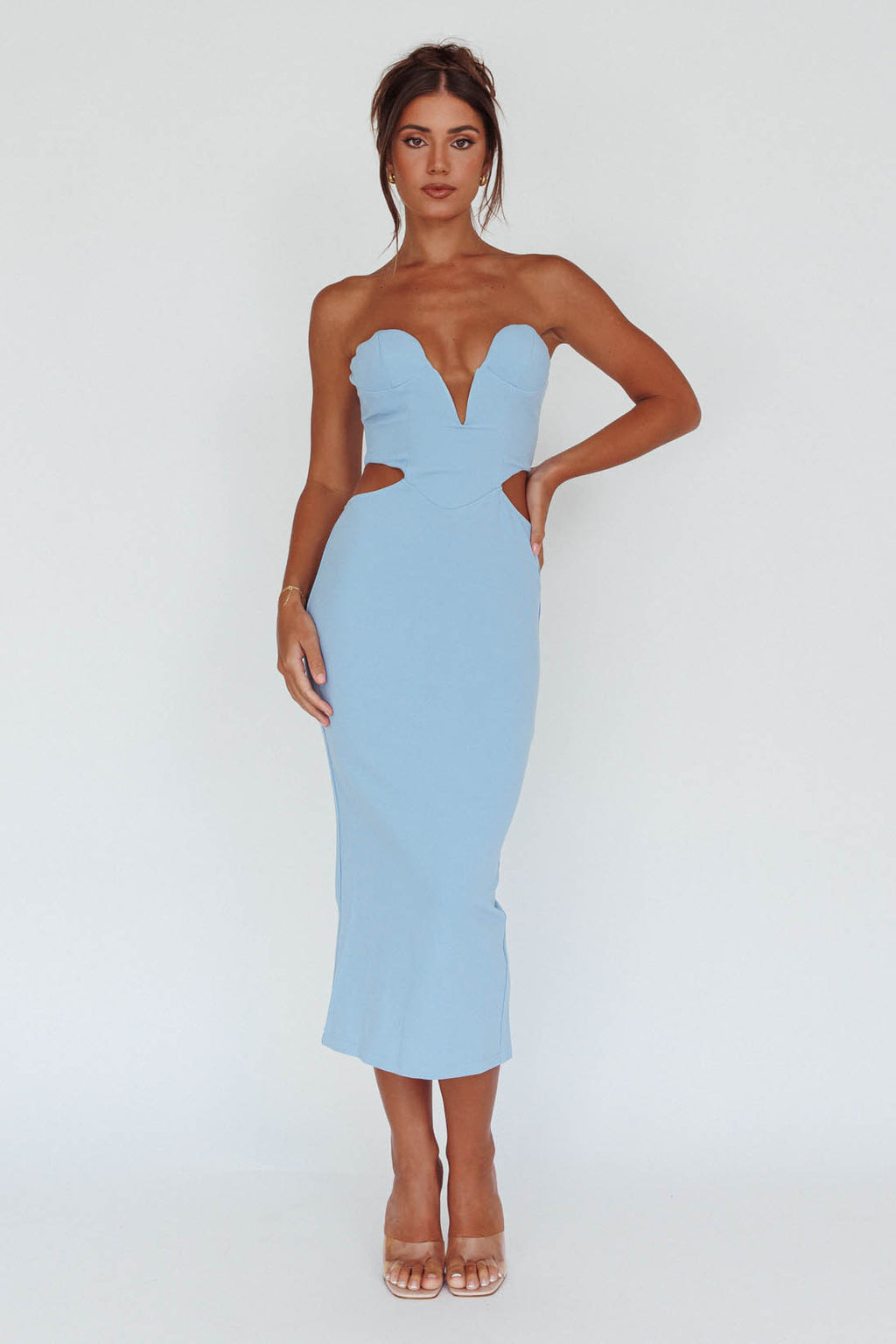 Dragonfly Lace-up Back Midi Dress Blue by Selfie Leslie