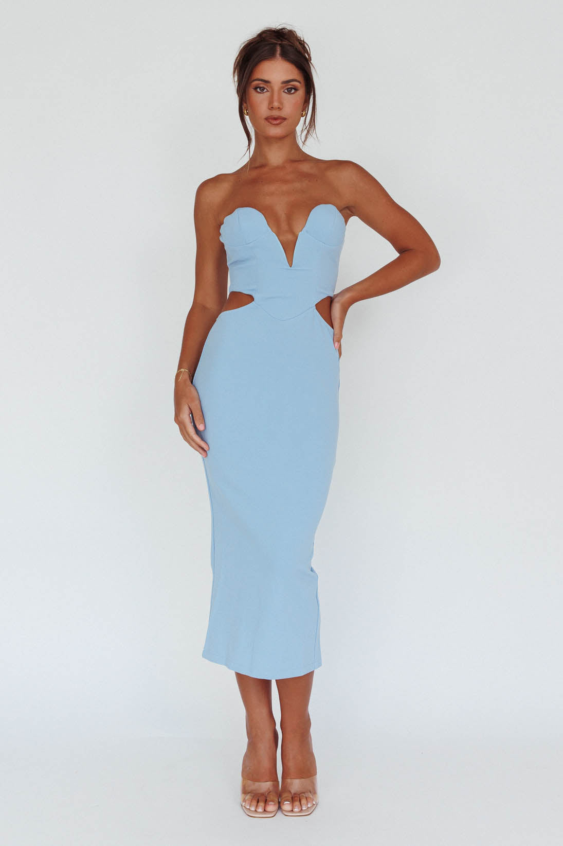 Dragonfly Lace-up Back Midi Dress Blue by Selfie Leslie